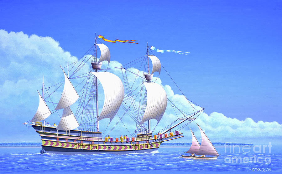 Millennium of Sailing in Marshall Islands - Spanish Ship San Jeronimo Painting by Keith Reynolds