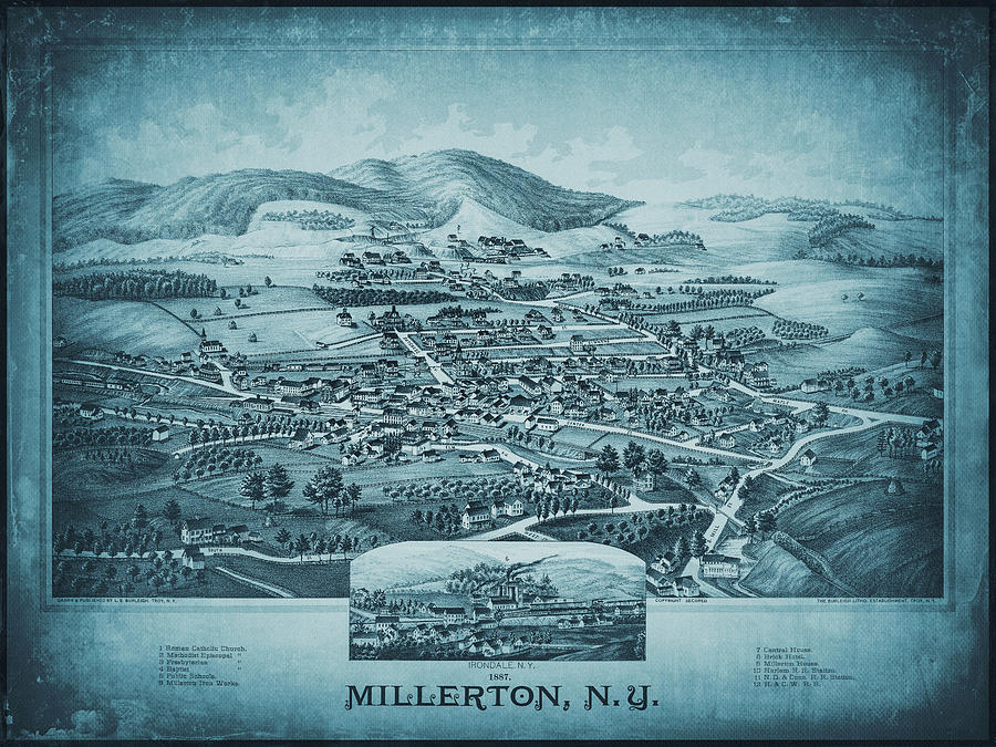 New York Map Photograph - Millerton New York Vintage Map Aerial View 1887 Blue by Carol Japp