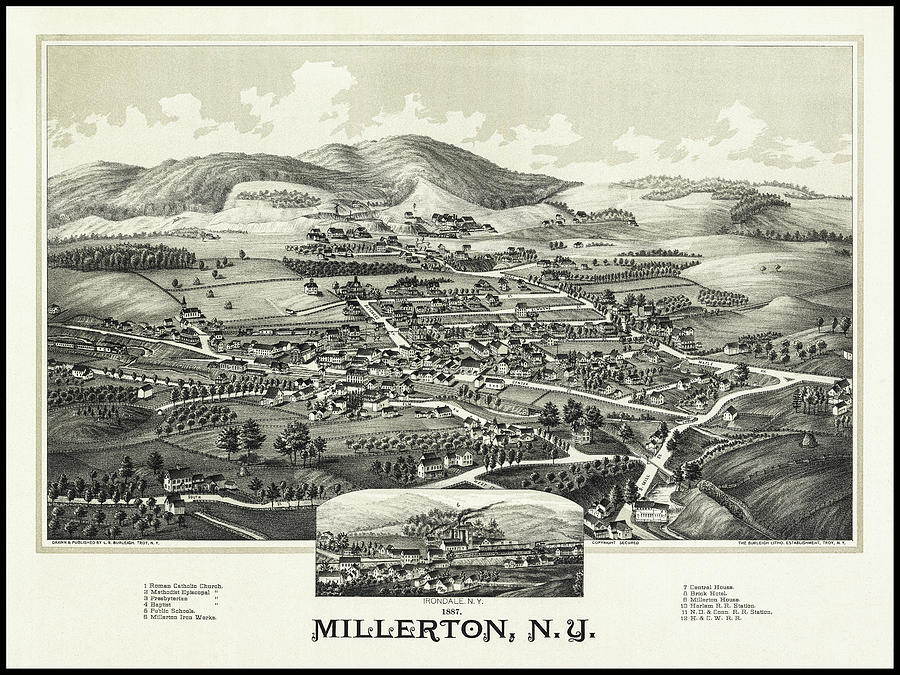 New York Map Photograph - Millerton New York Vintage Map Aerial View 1887  by Carol Japp