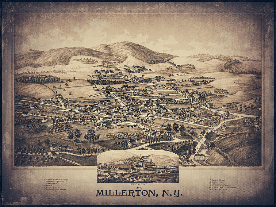 New York Map Photograph - Millerton New York Vintage Map Aerial View 1887 Sepia by Carol Japp