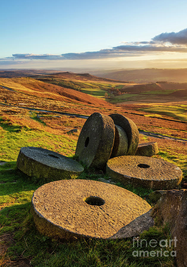 Millstones at Sunset, Stanage Edge, Peak District National Park, Derbyshire, England Photograph by Neale And Judith Clark