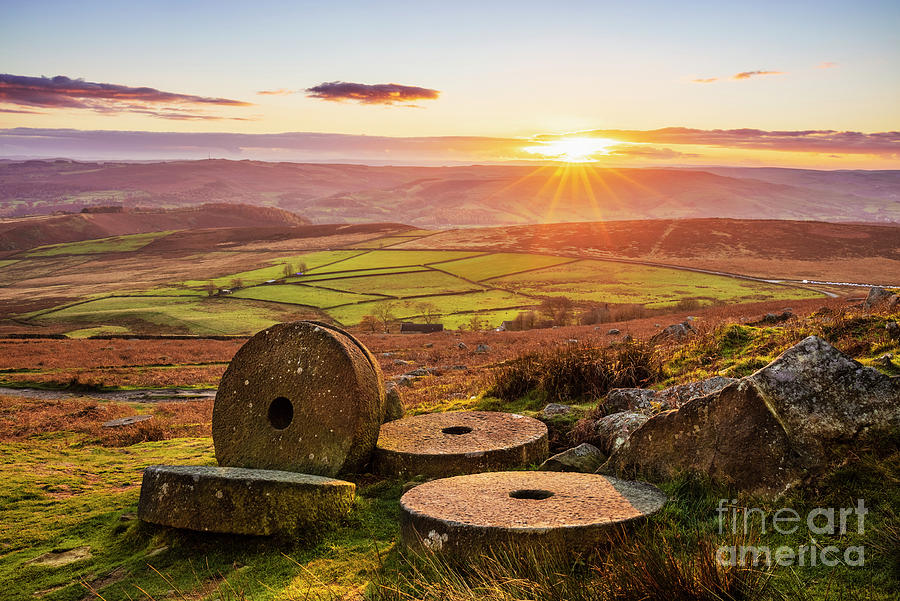 Millstones Autumn Sunset, Stanage Edge, Peak District National Park, Derbyshire, England Photograph by Neale And Judith Clark