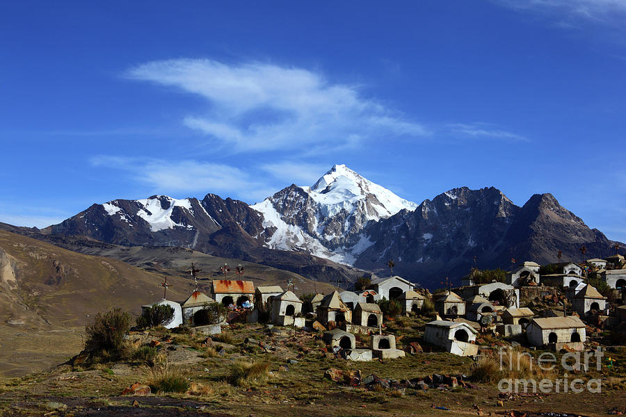 Milluni cemetery and Mt Huayna Potosi panorama Bolivia Photograph by James Brunker