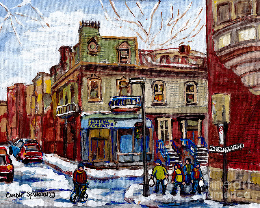 Milton Corner Durocher Greens Superette Montreal Winter Scene Mcgill Ghetto C Spandau Canadian Art Painting by Carole Spandau