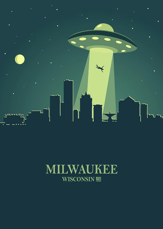 Milwaukee City Skyline Ufo Night Digital Art