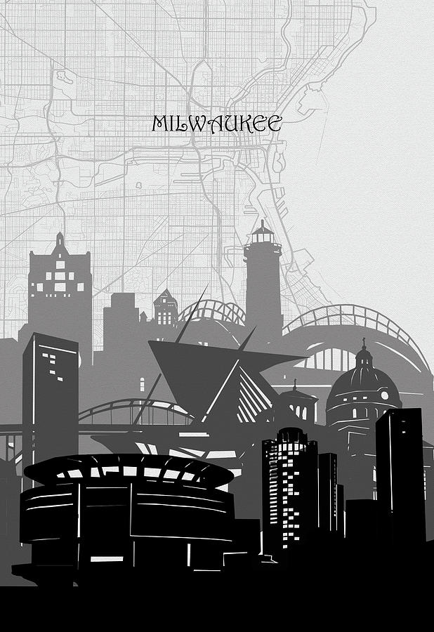 Milwaukee Cityscape Map Digital Art