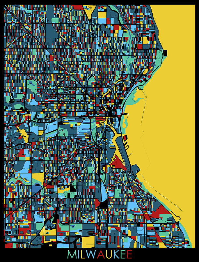Milwaukee map retro 6 Digital Art by Bekim M