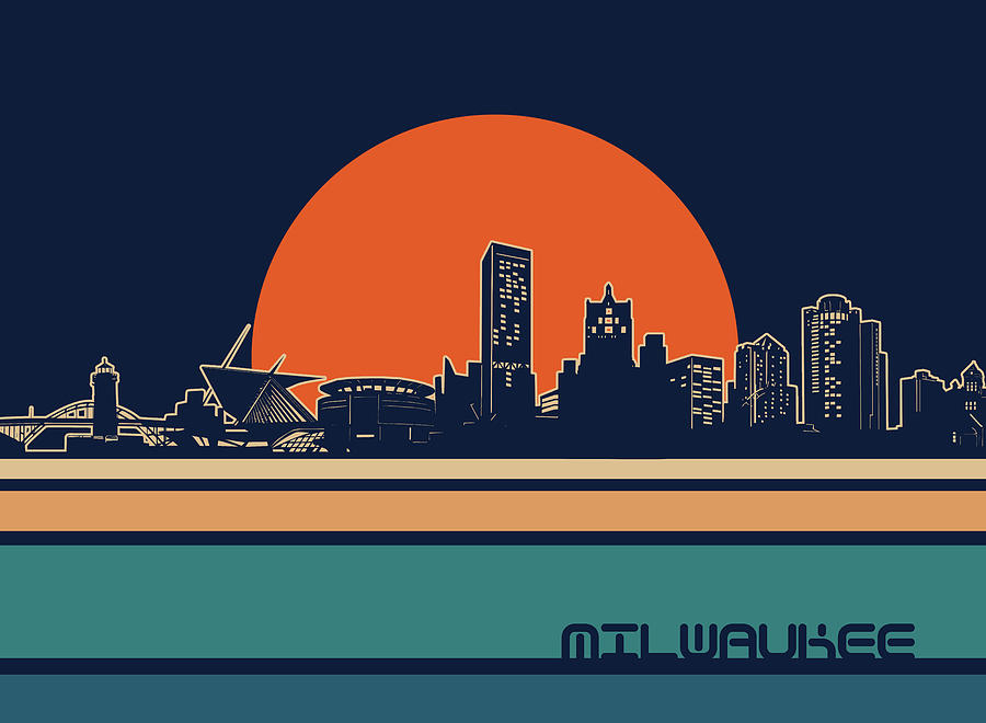 Milwaukee Digital Art - Milwaukee skyline retro 3 by Bekim M