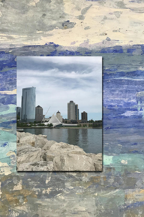 Milwaukee skyline with Abstract Digital Art by Anita Burgermeister