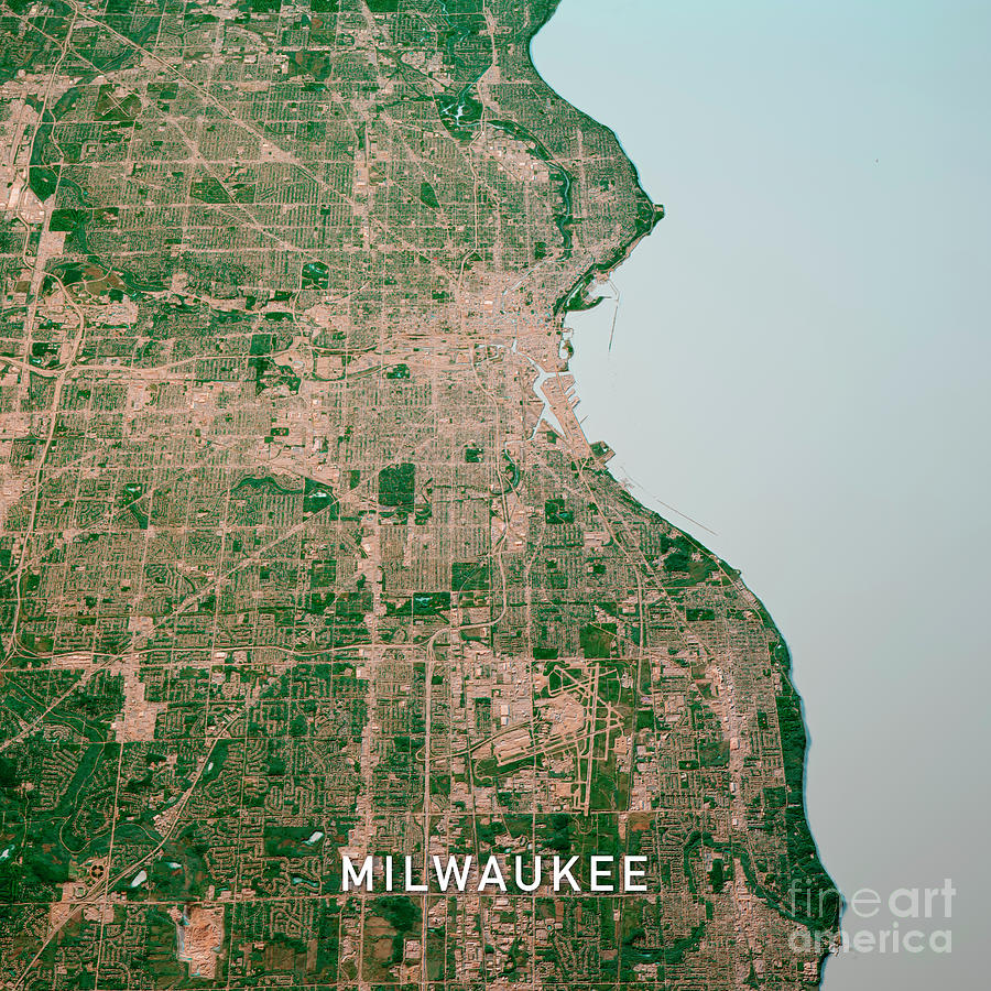 Milwaukee Wisconsin 3D Render Map Color Top View Oct 2019 Digital Art ...