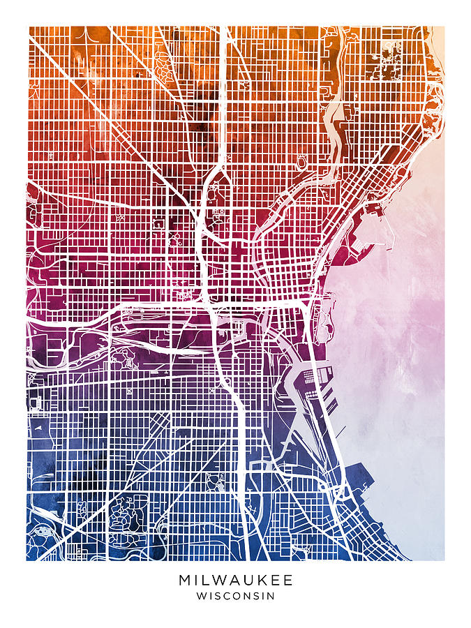 Milwaukee Digital Art - Milwaukee Wisconsin City Map #65 by Michael Tompsett