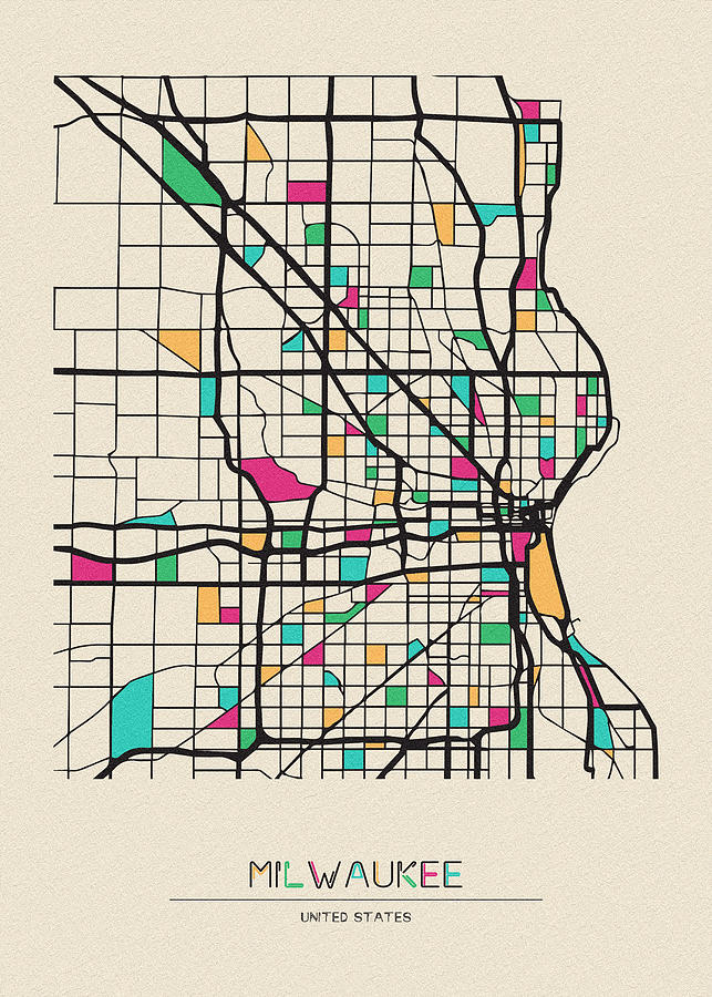 Memento Movie Drawing - Milwaukee, Wisconsin City Map by Inspirowl Design