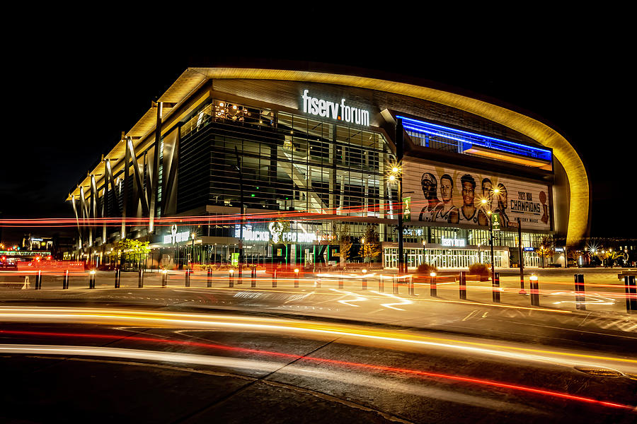 Milwaukees Fiserv Forum at night Photograph by Sven Brogren
