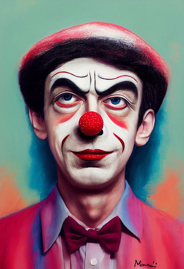 Mime Clown with red bow tie Portrait Painting by Vincent Monozlay