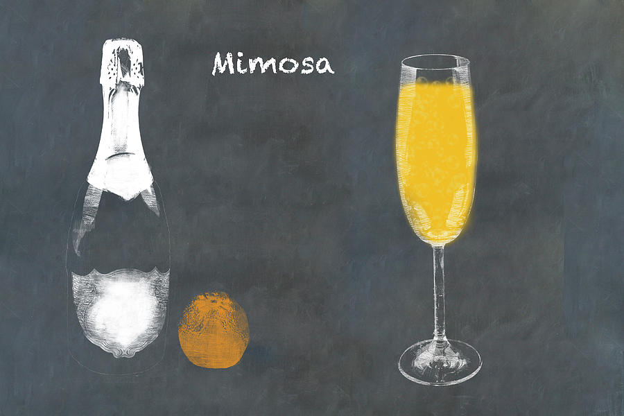 Mimosa Cocktail sketch with recipe Photograph by Karen Foley