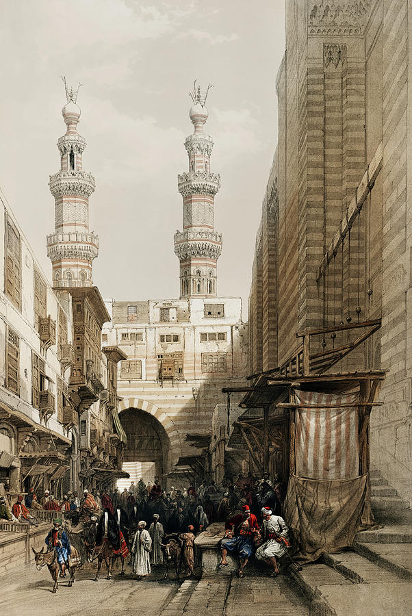 David Roberts Drawing - Minarets and grand entrance of the Metwaleys at Cairo by David Roberts by Mango Art