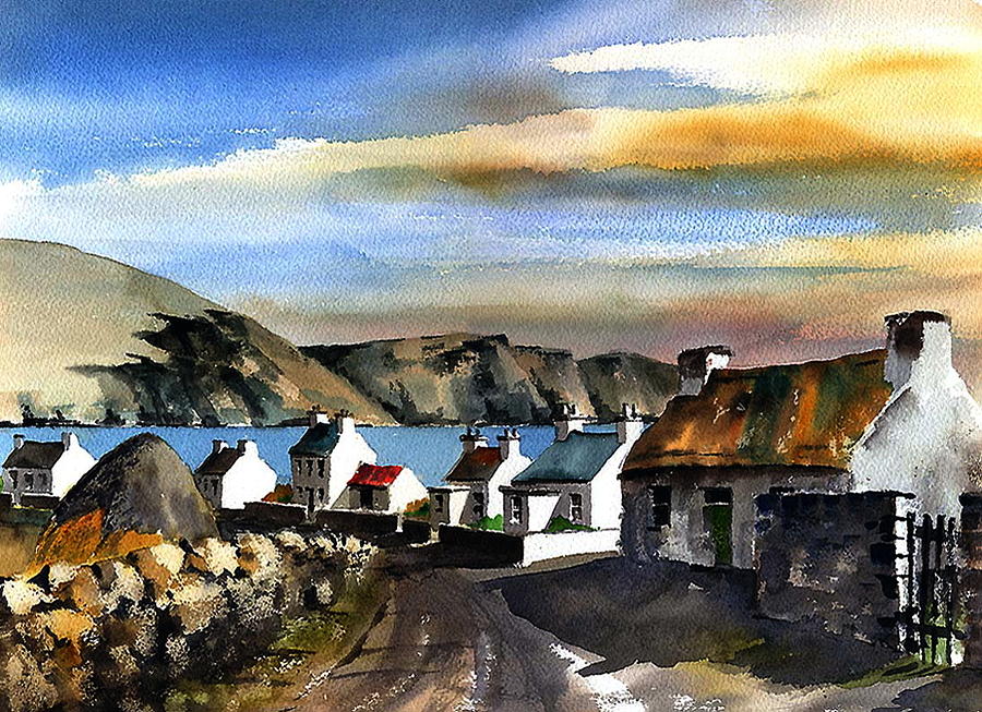 Minaun Cliffs from Keel, Mayo Painting by Val Byrne