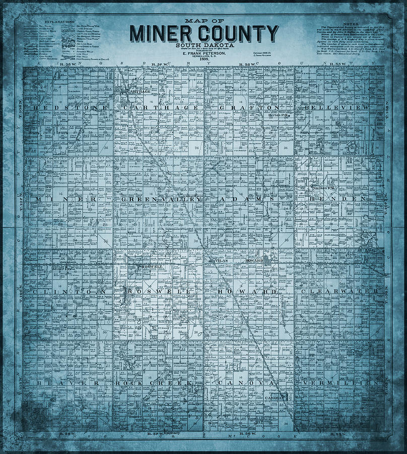 South Dakota Map Photograph - Miner County South Dakota Vintage Map 1898 Blue by Carol Japp