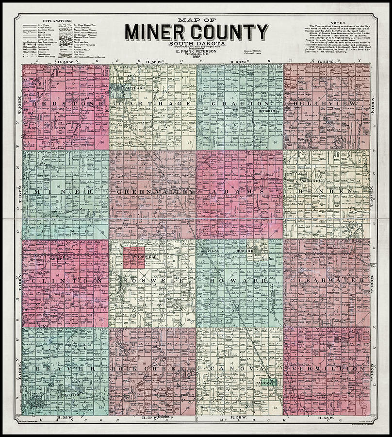 South Dakota Map Photograph - Miner County South Dakota Vintage Map 1898 by Carol Japp