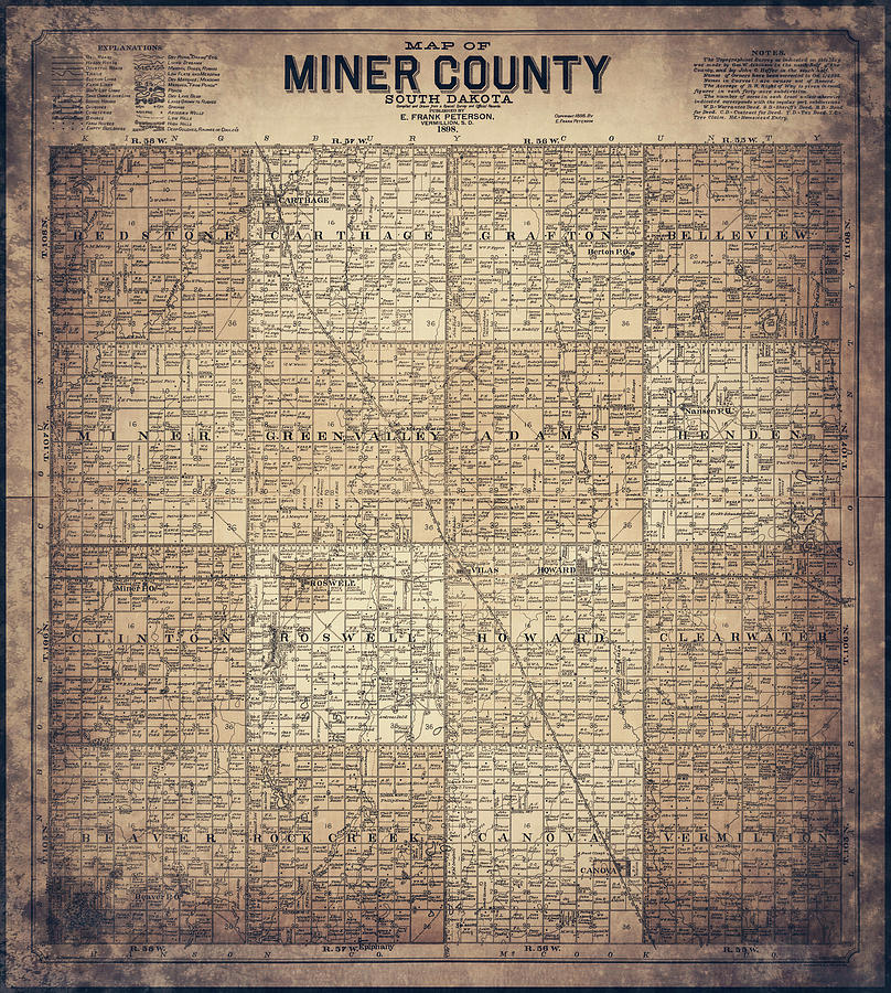South Dakota Map Photograph - Miner County South Dakota Vintage Map 1898 Sepia by Carol Japp