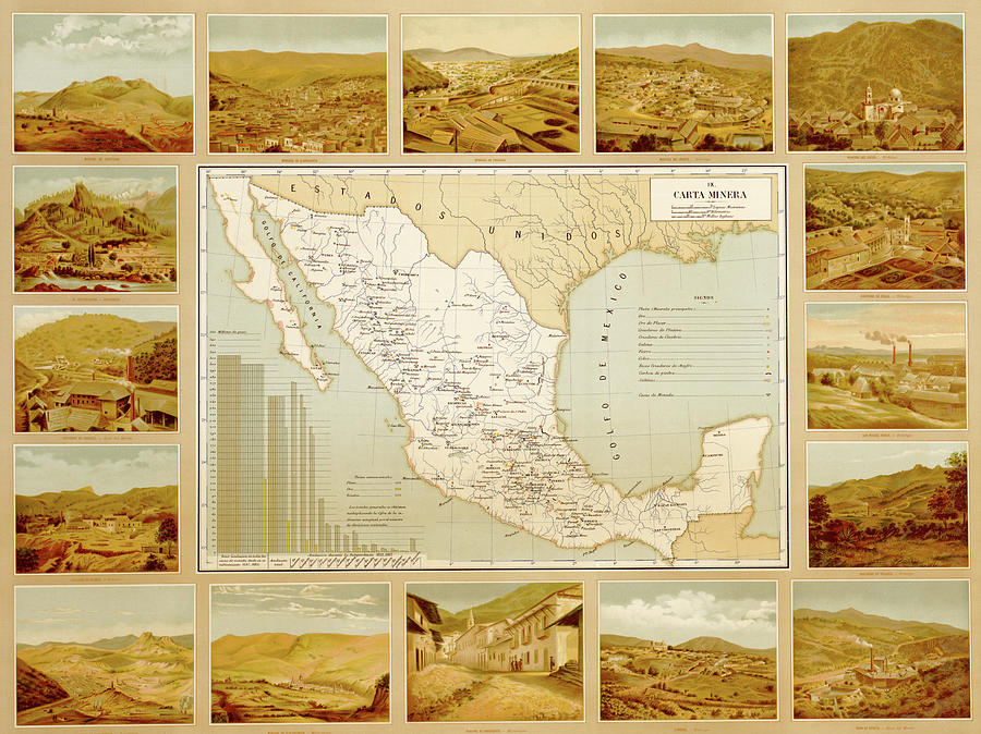 Map Drawing - Mineralogical Map of Mexico by Vintage Maps