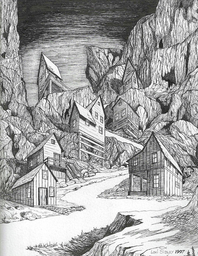 Miners Village Drawing by Loxi Sibley