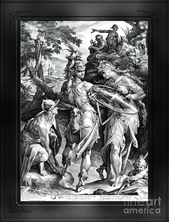 Minerva En Mercurius Bewapenen Perseus by Jan Muller Remastered Xzendor7 Reproductions Painting by Xzendor7