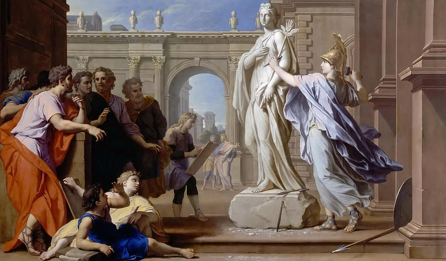 Minerva teaches the art of sculpture to the people of Rhodes  Painting by Rene-Antoine Houasse