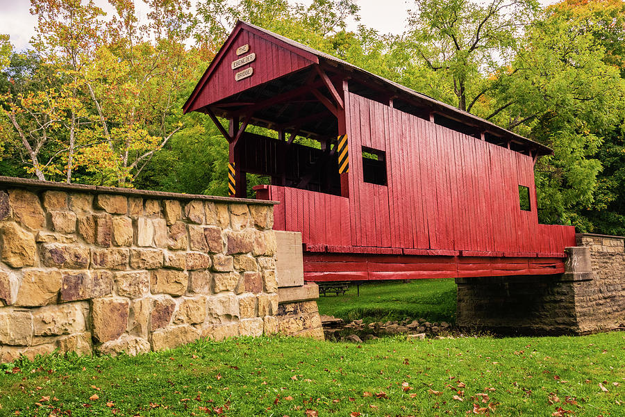 Mingo Creek Ebenezer Bridge Fall Print Photograph by Aaron Geraud