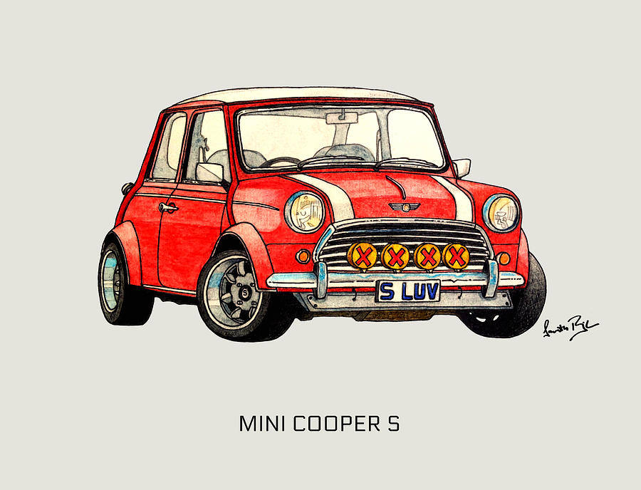 Mini Cooper S illustration Mixed Media by Santosh Rajkumar