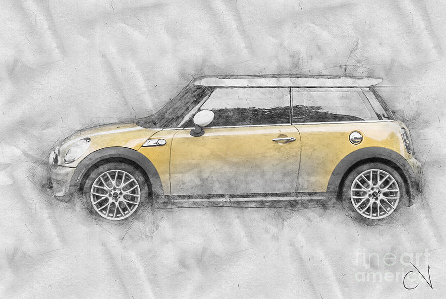 Mini Cooper Sport Sketch Art Digital Art by Carlos V