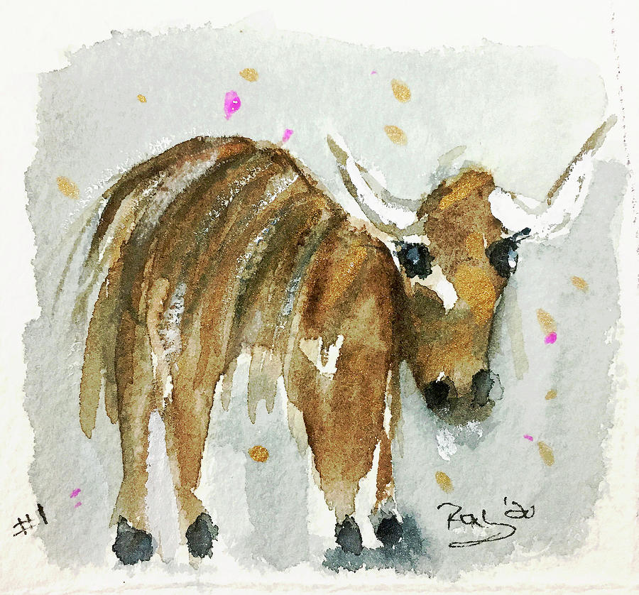 Mini Cow 1 Painting by Roxy Rich