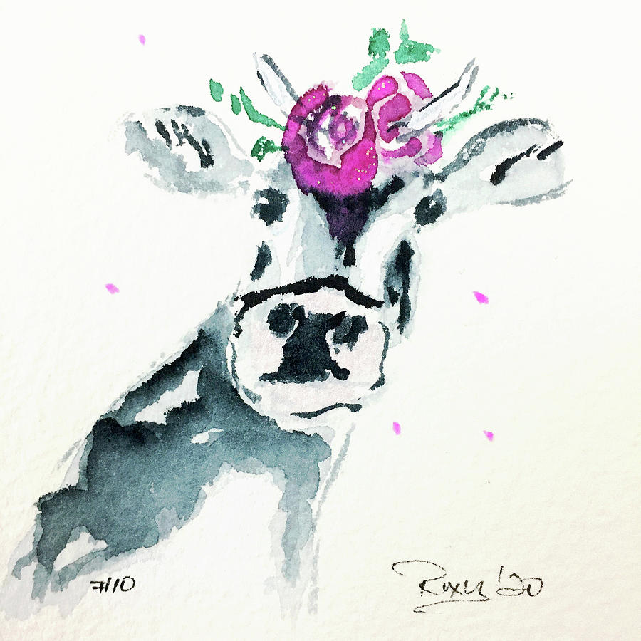Mini Cow 10 Painting by Roxy Rich