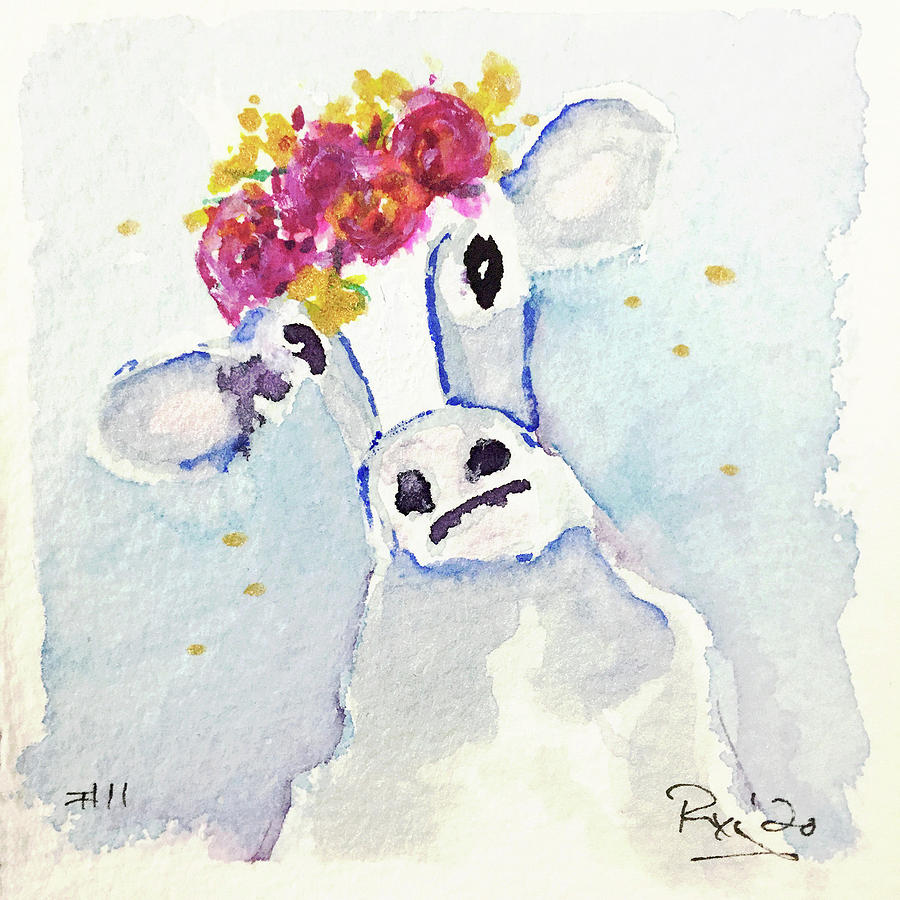 Mini Cow 11 Painting by Roxy Rich