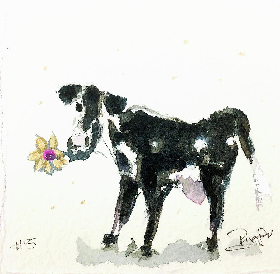 Mini Cow 3 Painting by Roxy Rich