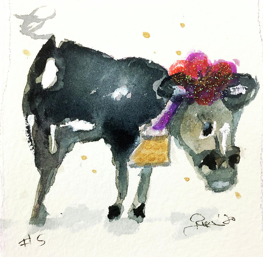 Mini Cow 5 Painting by Roxy Rich