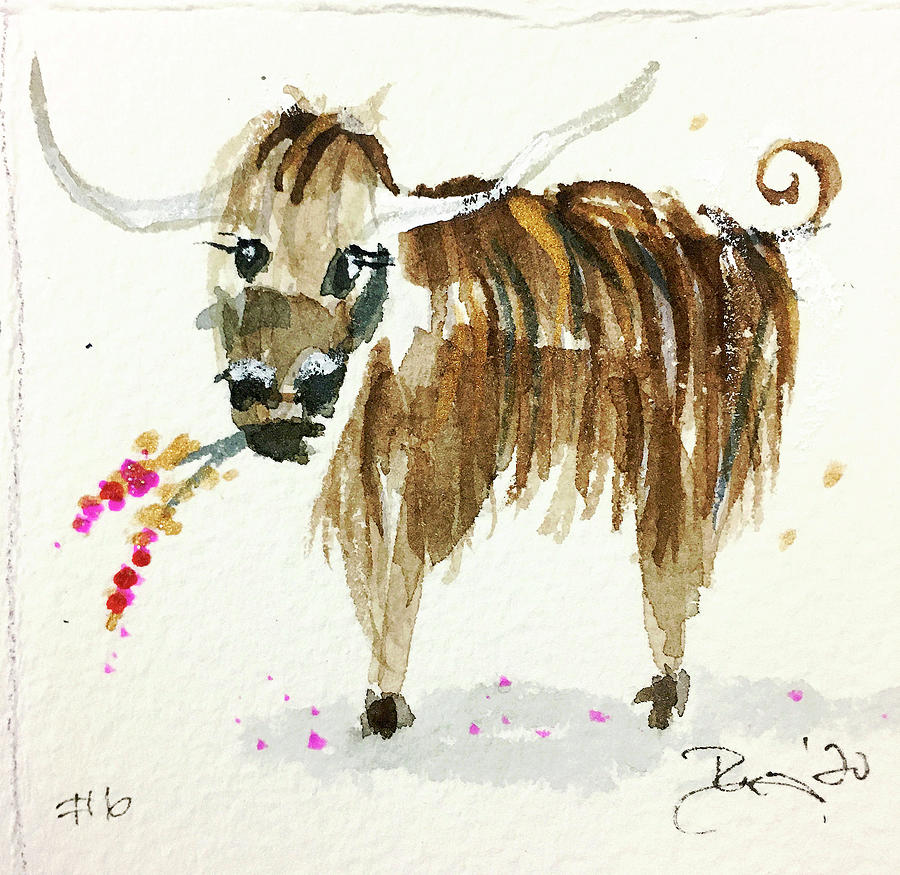 Mini Cow 6 Painting by Roxy Rich