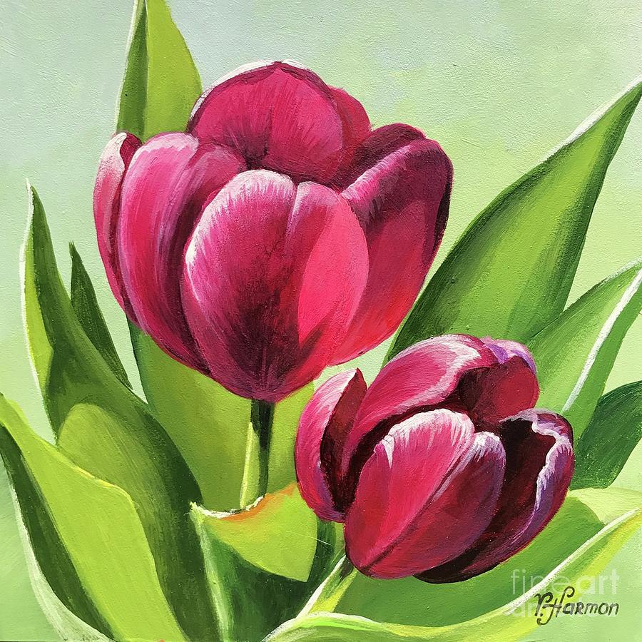 Flower Painting - Mini Floral - 6, Red Tulips by Varvara Harmon