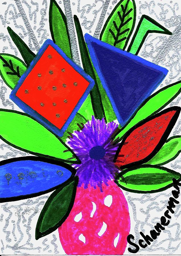 Mini Funky Flowers in a Vase  Drawing by Susan Schanerman