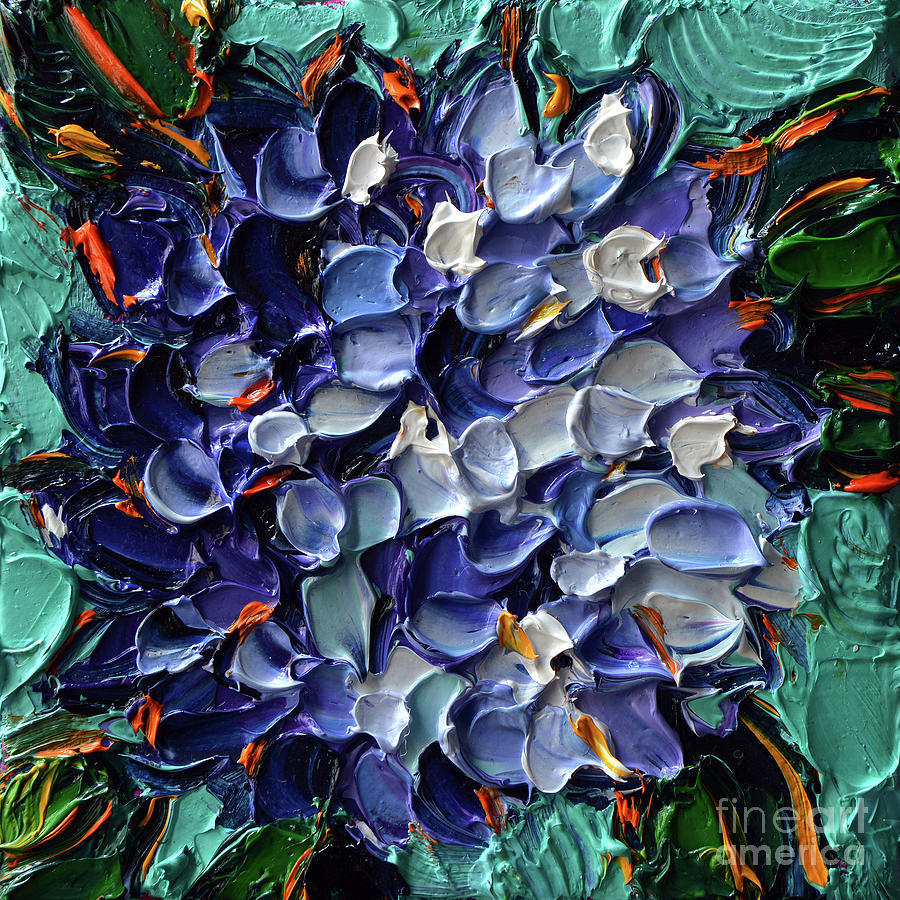 Flower Painting - MINI HYDRANGEA - miniature textured oil painting on 3D canvas Mona Edulesco by Mona Edulesco