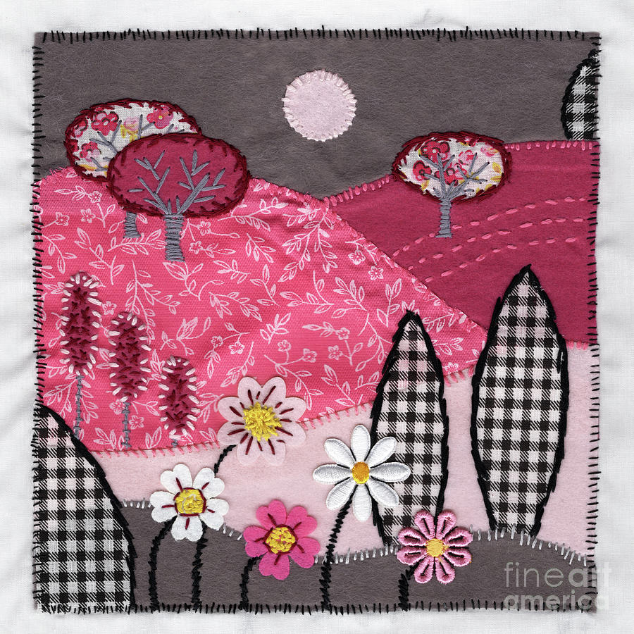 Mini Pink Landscape Quilt Tapestry - Textile by Amy E Fraser