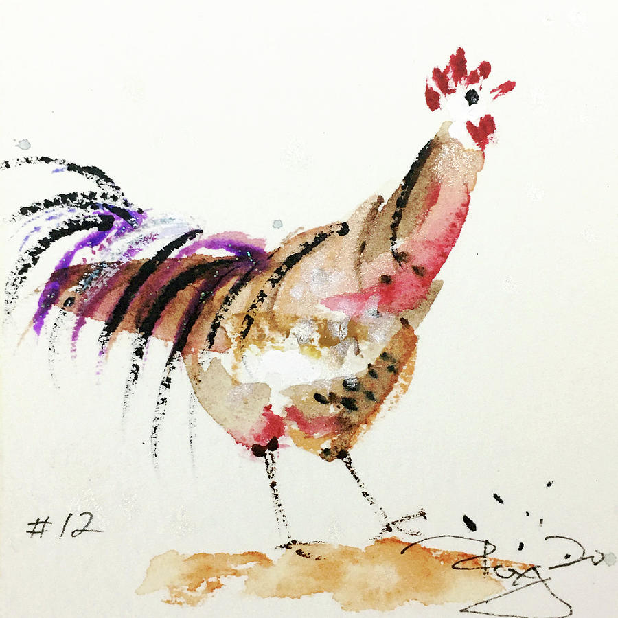 Mini Rooster 12 Painting by Roxy Rich