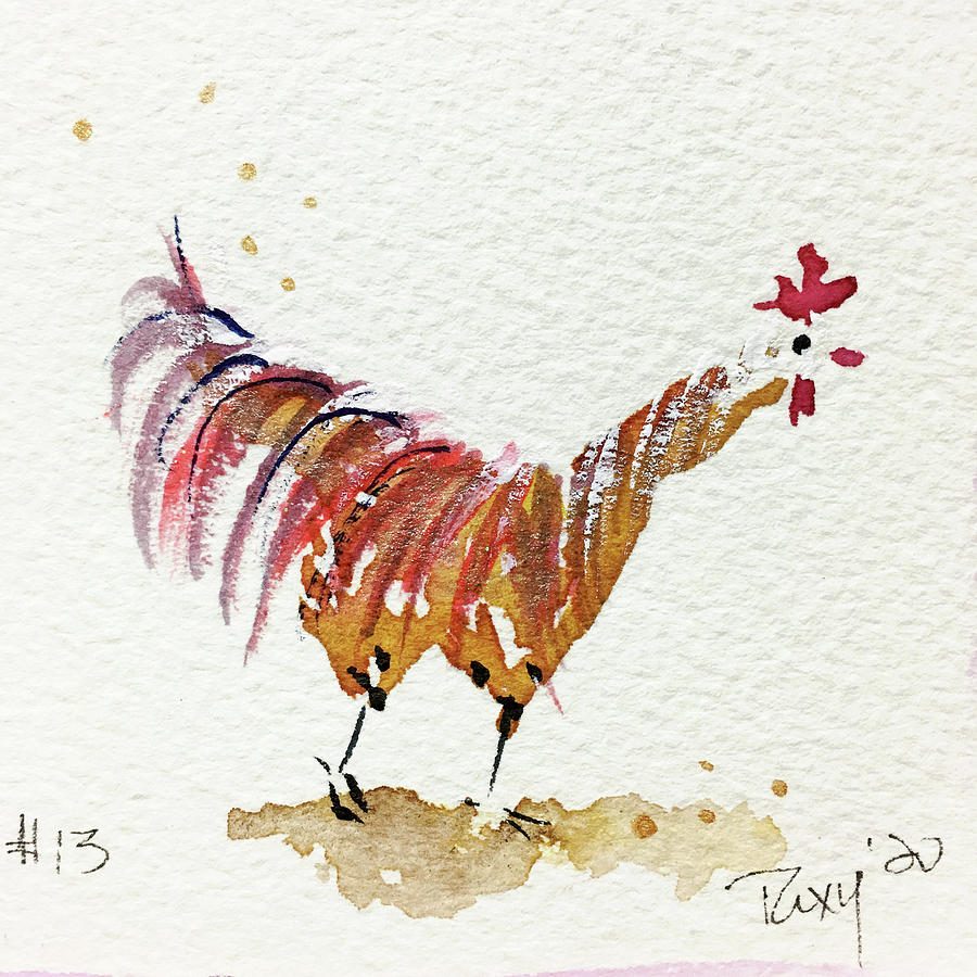 Mini Rooster 13 Painting by Roxy Rich