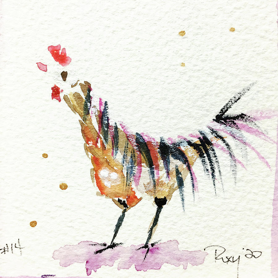 Rooster Painting - Mini Rooster 14 by Roxy Rich