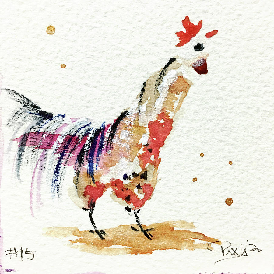 Mini Rooster 15 Painting by Roxy Rich