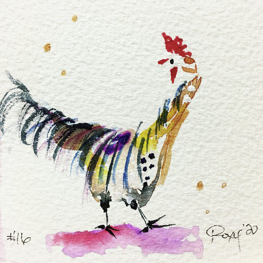 Mini Rooster 16 Painting by Roxy Rich