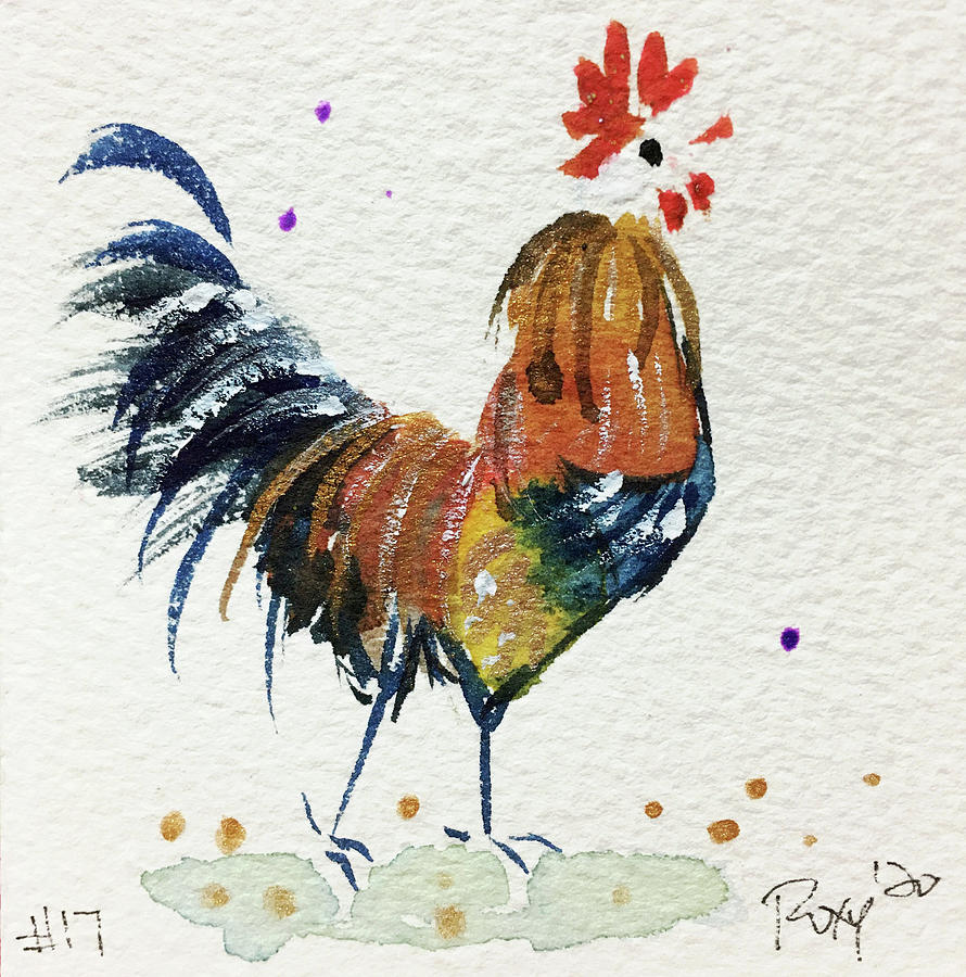 Mini Rooster 17 Painting by Roxy Rich