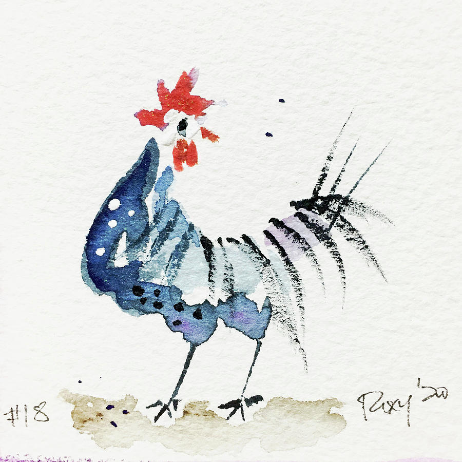 Mini Rooster 18 Painting by Roxy Rich