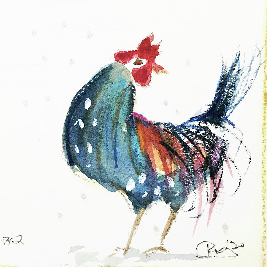 Mini Rooster 2 Painting by Roxy Rich
