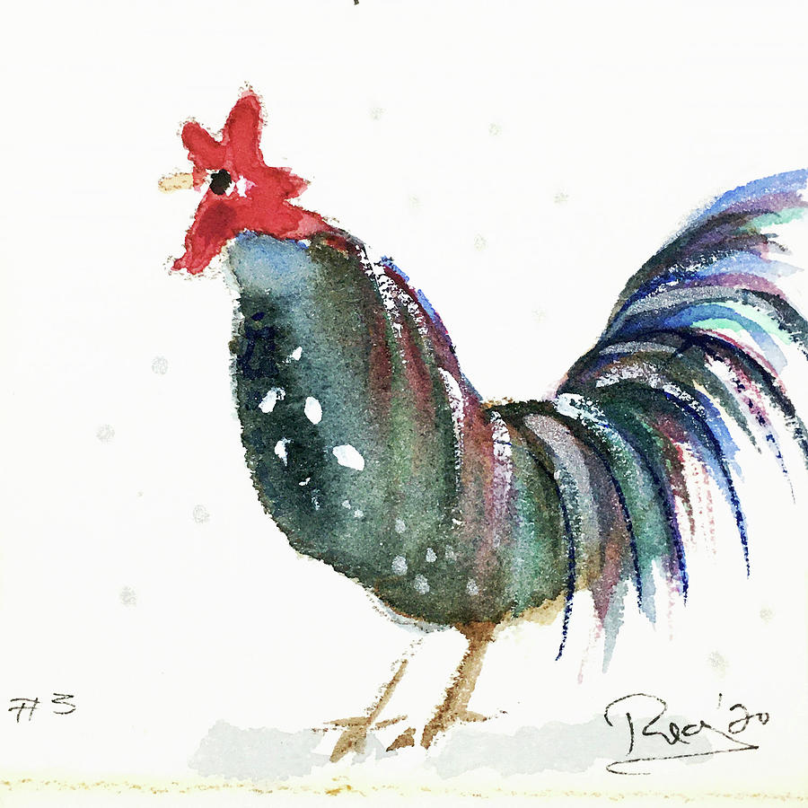 Mini Rooster 3 Painting by Roxy Rich